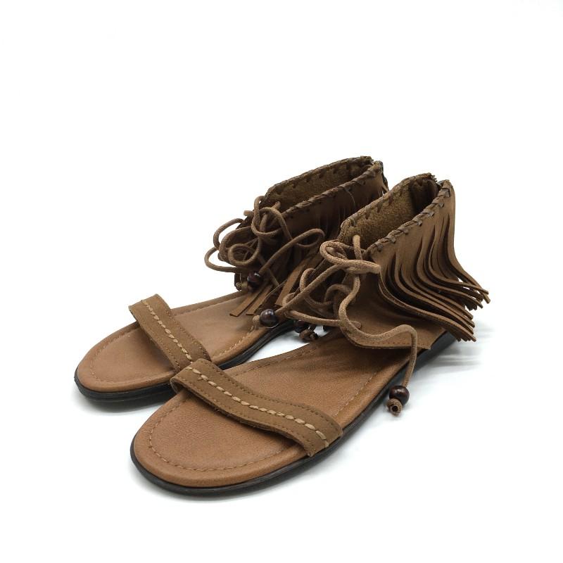 [08112] MINNETONKA Shoes Sandals Brown Fringe 23.0cm With Zipper Flat  Sandals Cute Simple