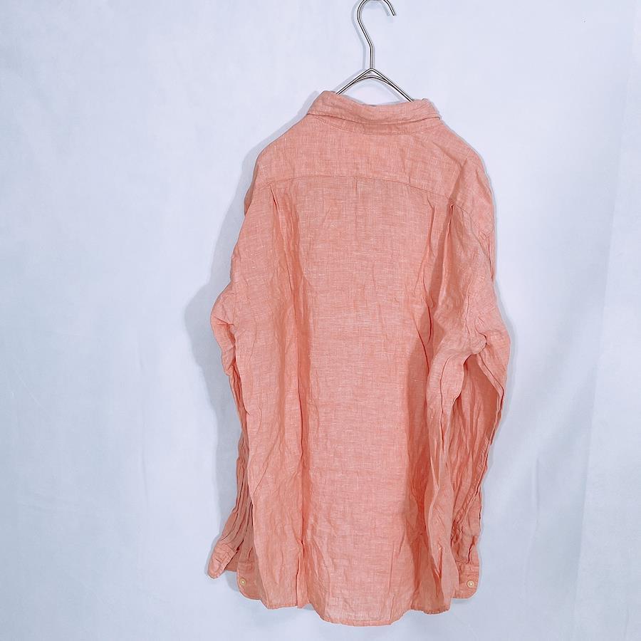 [21063] UNIQLO UNIQLO Long Sleeve Shirt Salmon Pink Pink Peach Color L  Plain Simple Spring Everyday Wear Versatile Good Quality