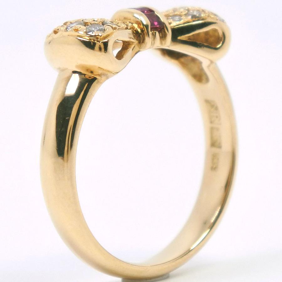 Ribbon Motif K18 Yellow Gold x Ruby x Diamond No. 12 Red Ladies Ring,  [Used] A-rank