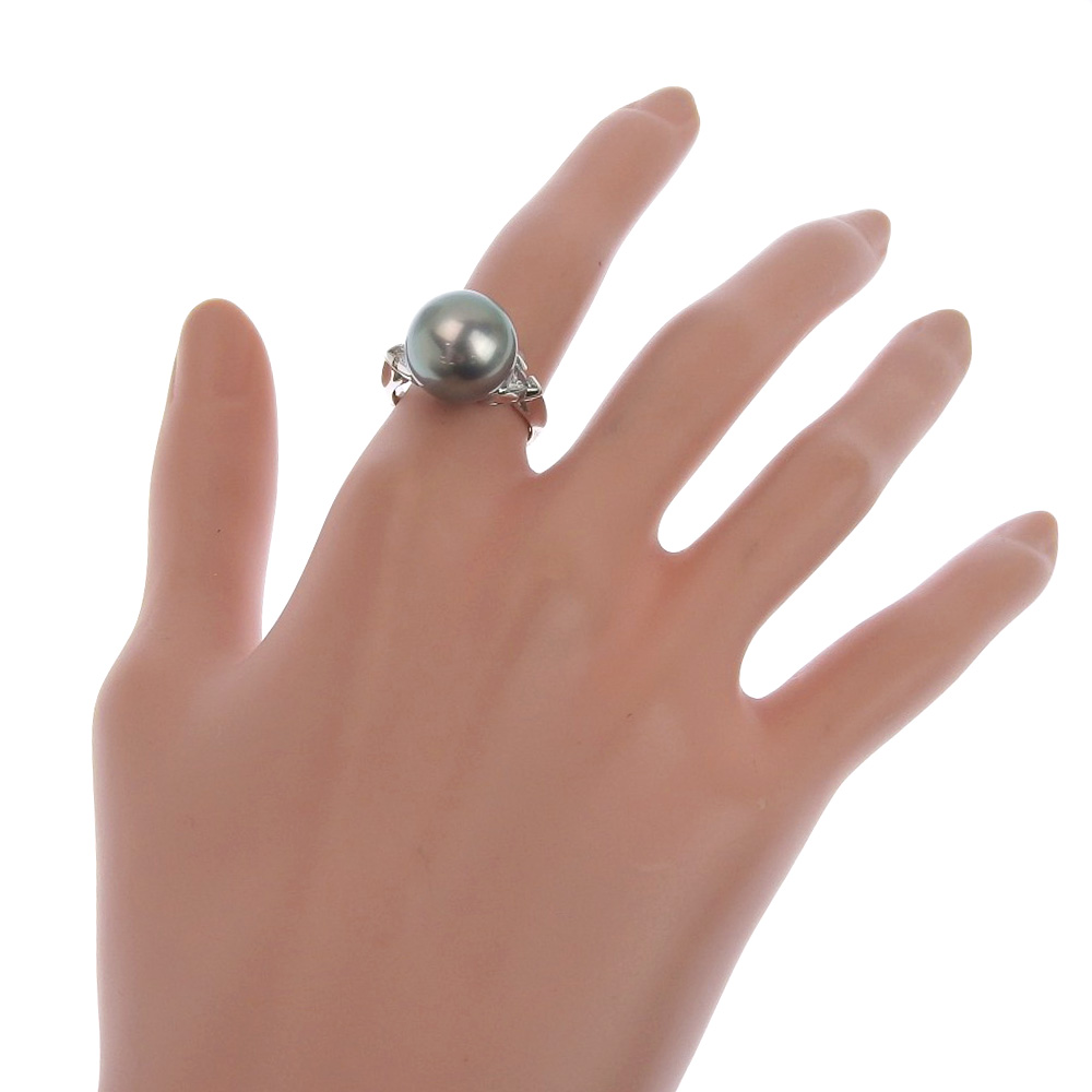 真珠12.7ｍｍ Pt900プラチナ×ブラックパール（黒蝶真珠）×ダイヤモンド 12号 シルバー 0.21 レディース リング・指輪