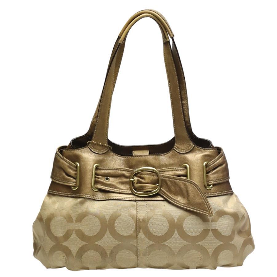 Buy Op Art Canvas 13880 Coach Beige x Metallic Shoulder Bag COACH