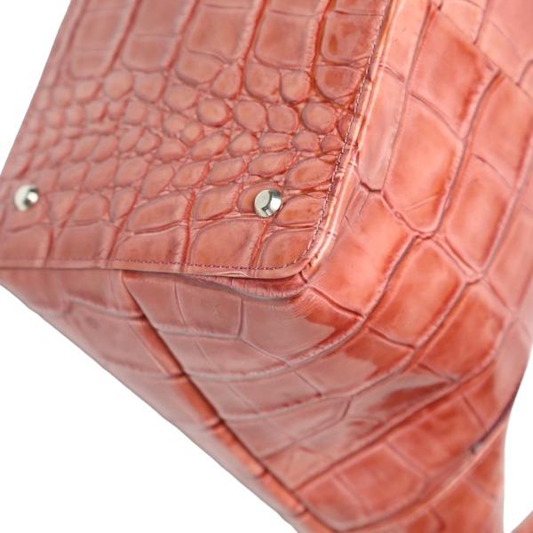 クロコ型押し クロコダイル ピンク ハンドバッグ CROCODILE 【SS