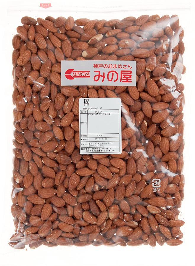 アーモンド　日本の商品を世界中にお届け　みの屋　無植物油　便利なチャック袋入り　無塩　素焼き　カリフォルニア産　1kg　ZenPlus
