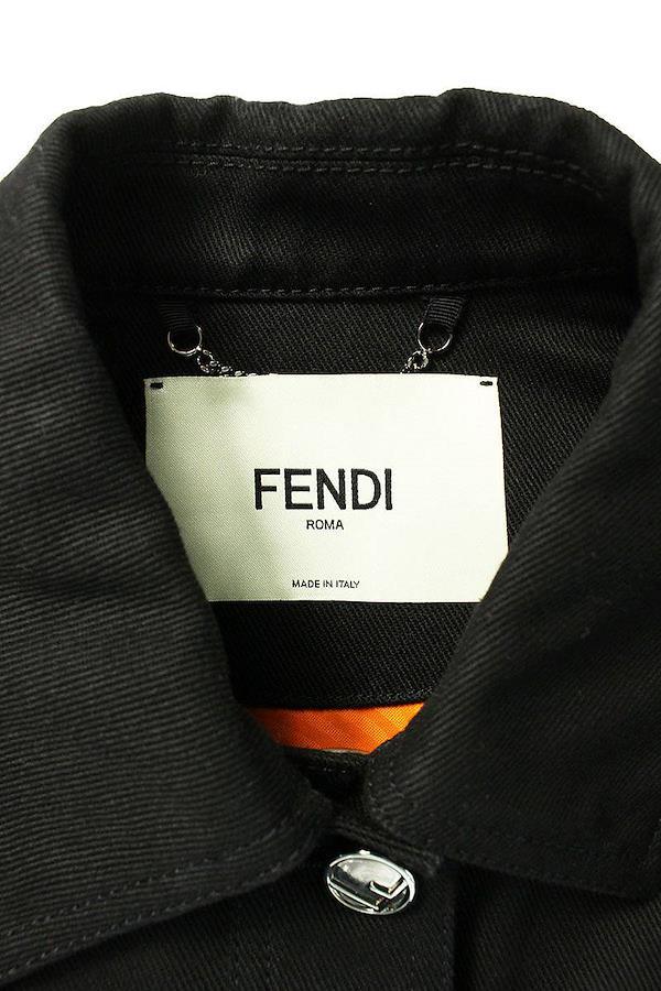 フェンディ FENDI サイズ：36 Karlito Contrast Sleeve Embroidered Denim Jacket FLF508  7DV アームレザーバックミンクデザインデニムジャケット