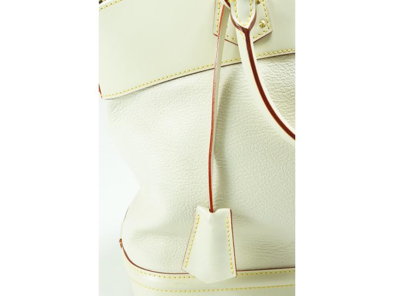 Pre-Owned Louis Vuitton Suhali Lockit MM Leather White Handbag Top  HandleBag Women (Good) 