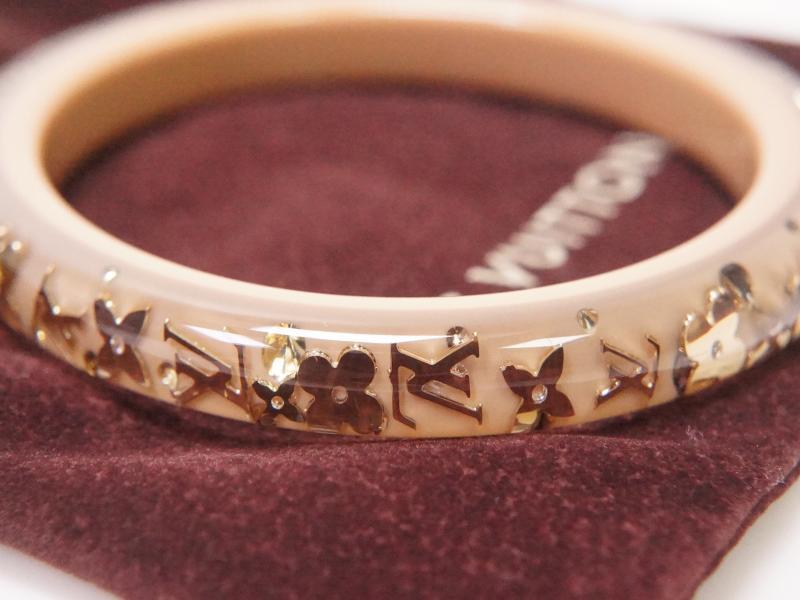 Louis Vuitton Brown Inclusion and Clear with gold Bangle Bracelets Logo LV