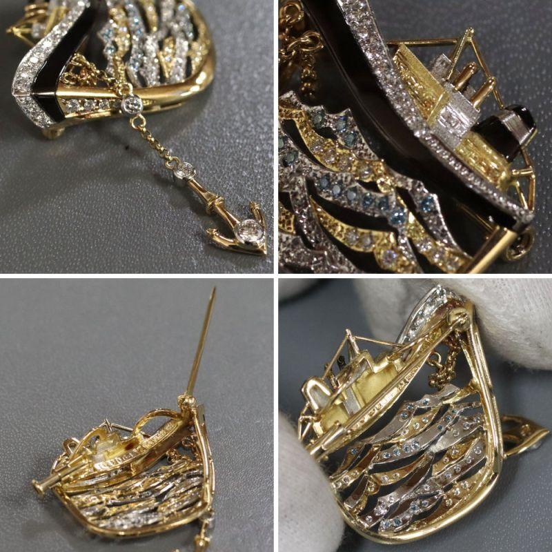 Nobuko Ishikawa Pt900/K18 diamond brooch/pendant top D0.64 8.5g