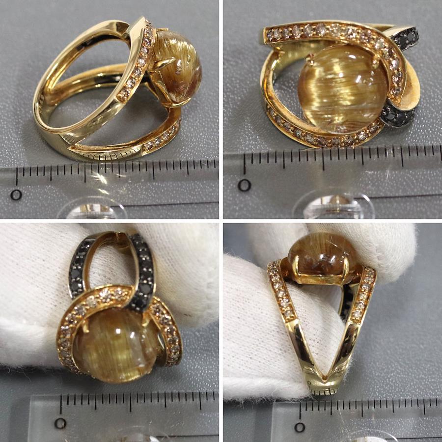 K18 rutile quartz diamond ring 7.49 D0.45 BkD0.25 8.8g #13.5