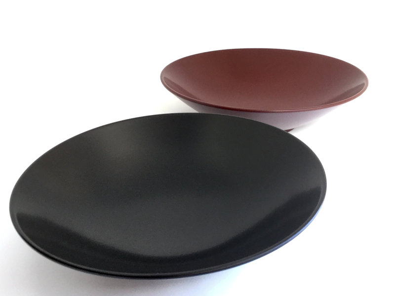Lacquerware Okonomi Plate Pair Black, Ancient Vermilion 1 Set