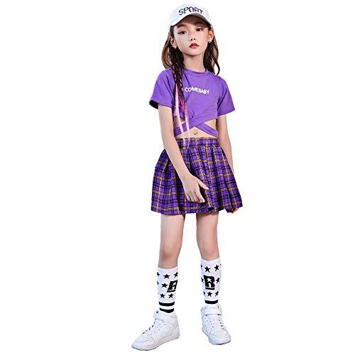 キッズ ダンス 衣装 キッズダンス衣装 ヒップホップ 女の子 HIPHOP 子供 チェック柄 Tシャツ パンツ ジャズダンス ステージ衣装 ゆったり  練習着 演出 ジャズダンス ステージ衣装 練習着 演出服 お揃い チアガール 応援団 (トップス1点, 120) 日本の商品を世界中にお ...