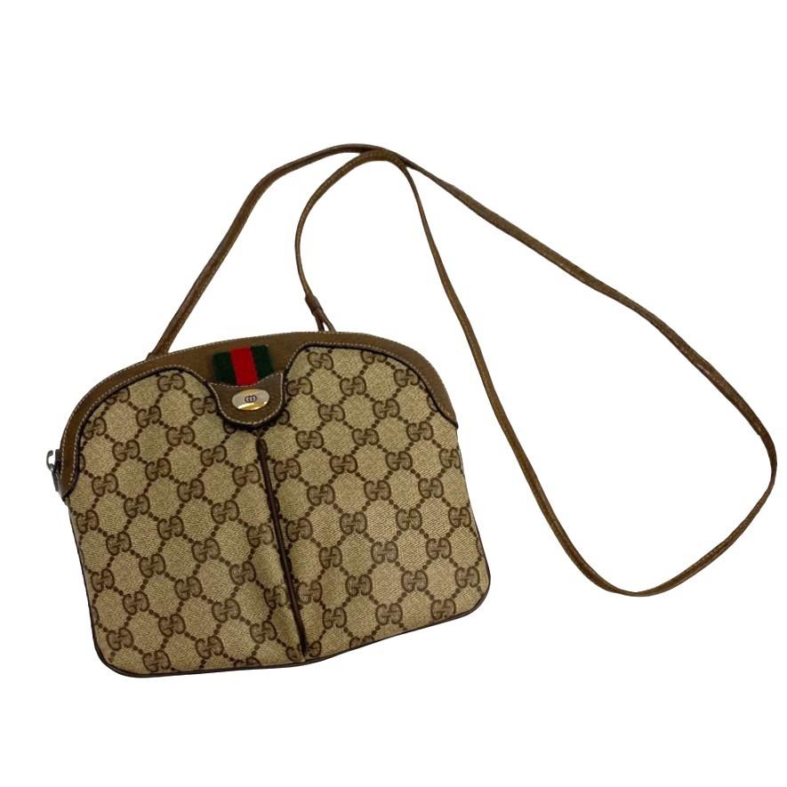 Gucci Vintage Sherry Line Leather Shoulder Bag Pochette Brown Free Shipping