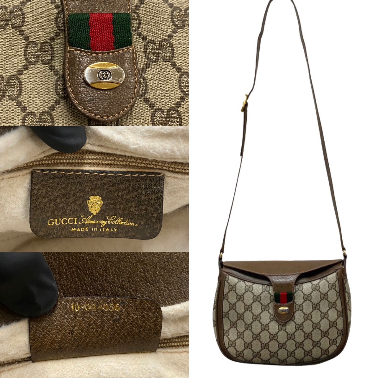Gucci Vintage Sherry Line Leather Shoulder Bag Pochette Brown Free Shipping