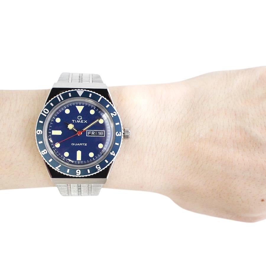 TIMEX Quartz TW2U61900 TIMEX Q 38mm Day Date Navy Blue Silver Stainless  Wrist Watch For Men