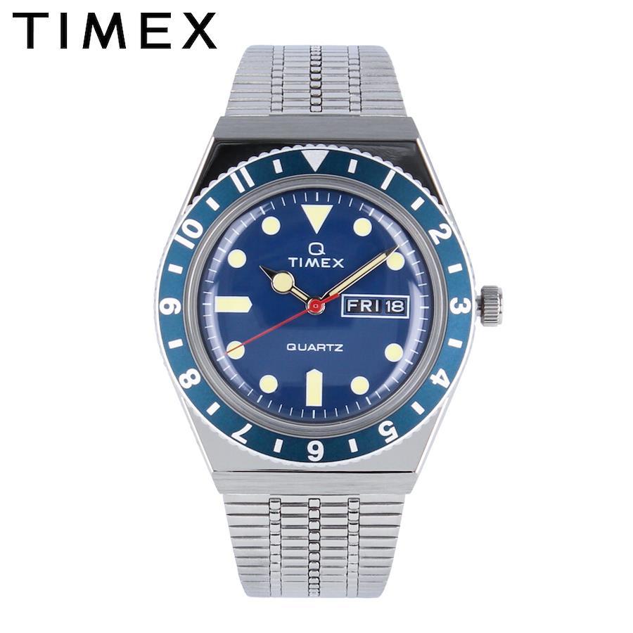 TIMEX Quartz TW2U61900 TIMEX Q 38mm Day Date Navy Blue Silver Stainless  Wrist Watch For Men